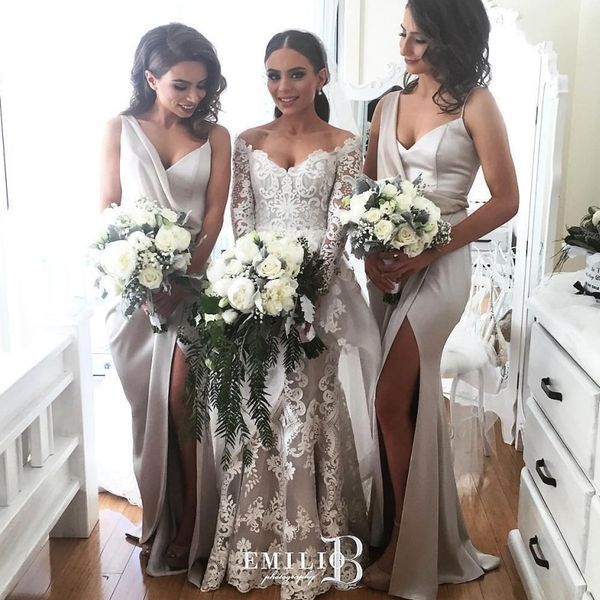 side split bridesmaids dresses deep v-neck pleated satin mermaid wedding party dress glamorous floor length dubai maid of hornor dress, White;pink
side split bridesmaids dresses deep v-neck pleated satin mermaid wedding party dress glamorous floor length dubai maid of hornor dress, White;pink
