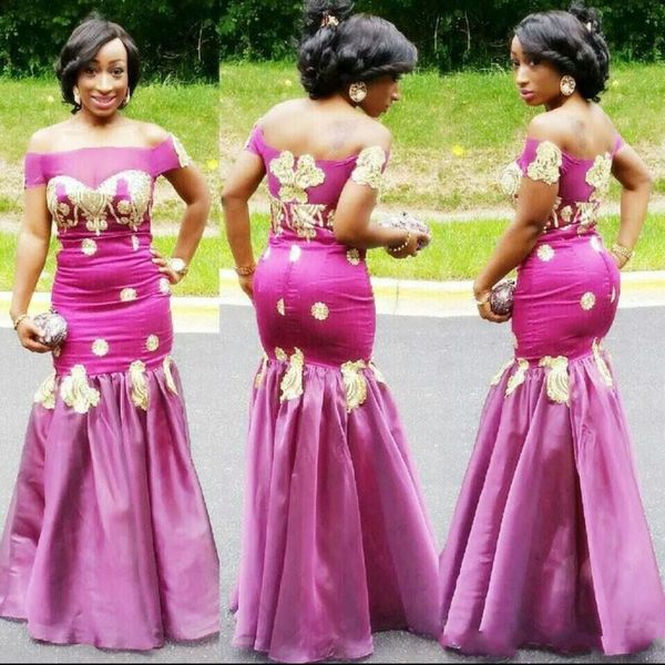 south african fushia mermaid prom dresses off shoulder gold appliques satin evening gowns zipper back floor length women formal wear, Black
south african fushia mermaid prom dresses off shoulder gold appliques satin evening gowns zipper back floor length women formal wear, Black