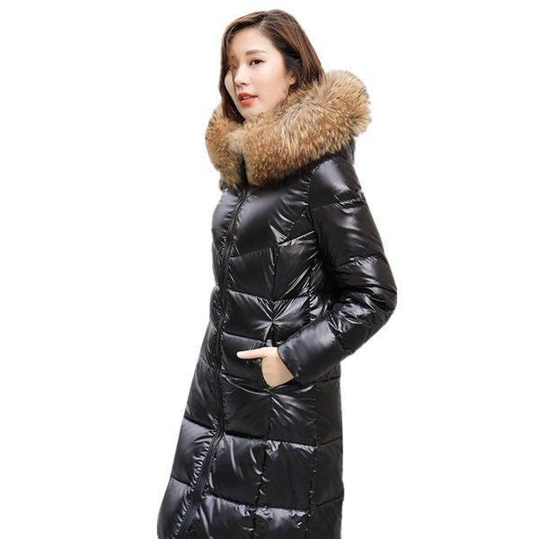 90% white duck down jacket female winter large fur collar hooded parka lady fashion thick warm casual loose slim outerwear z350, Black
90% white duck down jacket female winter large fur collar hooded parka lady fashion thick warm casual loose slim outerwear z350, Black