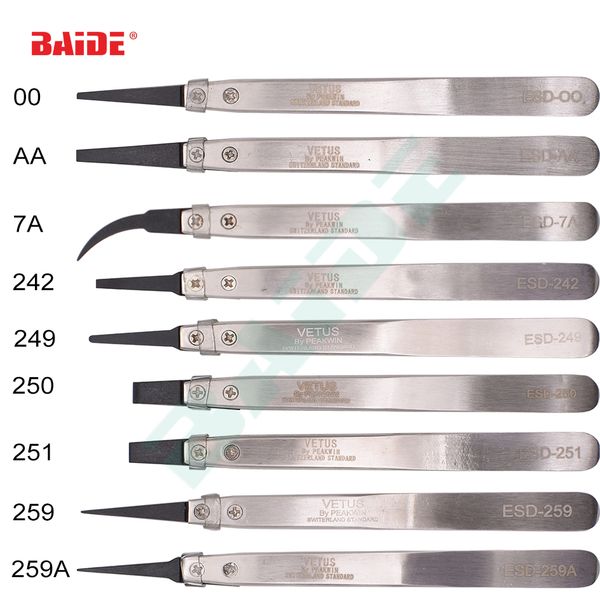 without logo black replaceable plastic head antistatic stainless steel vetus tweezers esd-249 esd-249 esd-7a switzerland
without logo black replaceable plastic head antistatic stainless steel vetus tweezers esd-249 esd-249 esd-7a switzerland