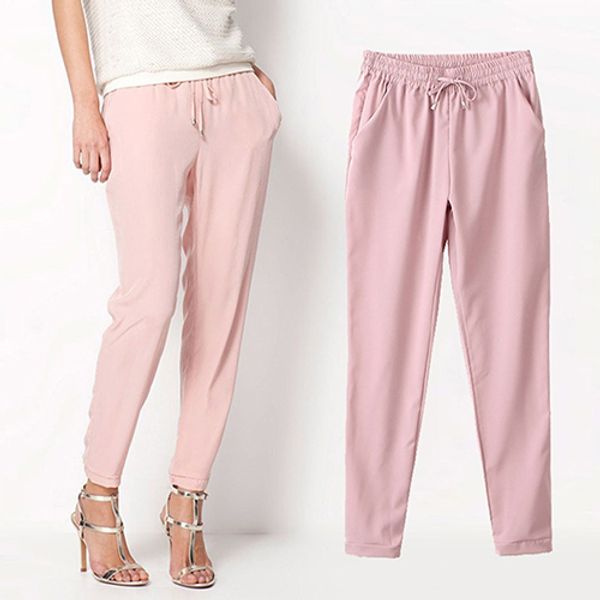casual women's pants solid color drawstring elastic waist chiffon trousers harem pants, Black;white
casual women's pants solid color drawstring elastic waist chiffon trousers harem pants, Black;white