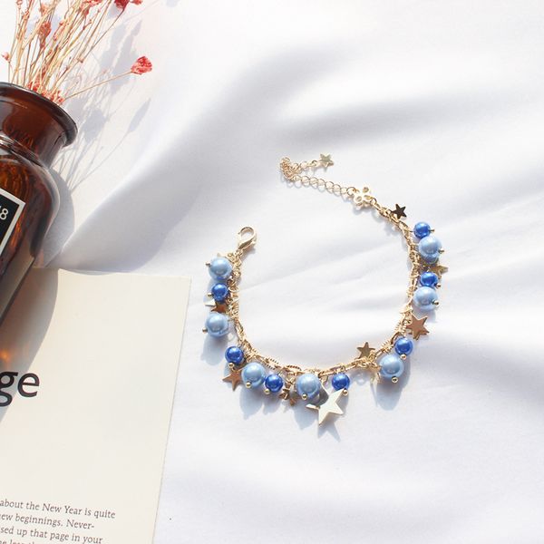 new fashion european and american japanese art style sweet cute fresh girl star blue pearl ocean breath bracelet, Golden;silver
new fashion european and american japanese art style sweet cute fresh girl star blue pearl ocean breath bracelet, Golden;silver
