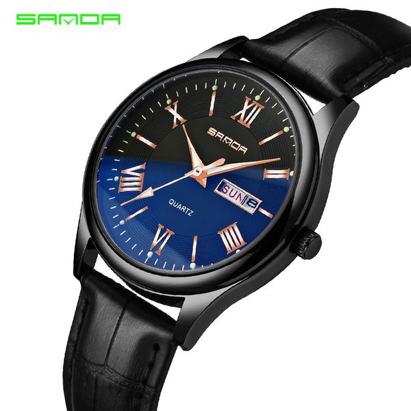 

sanda business men watch brand luxury fashion watch men sport watches leather reloj hombre 2018 relogio masculino saat, Slivery;brown