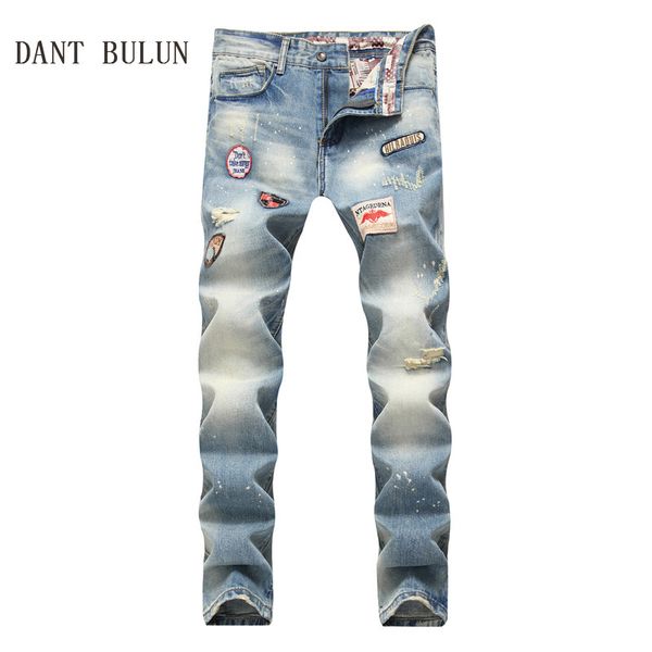 dant bulun men jeans personality badge patchwork ripped biker jeans retro hole denim straight slim skinny casual pants,s622, Blue
dant bulun men jeans personality badge patchwork ripped biker jeans retro hole denim straight slim skinny casual pants,s622, Blue