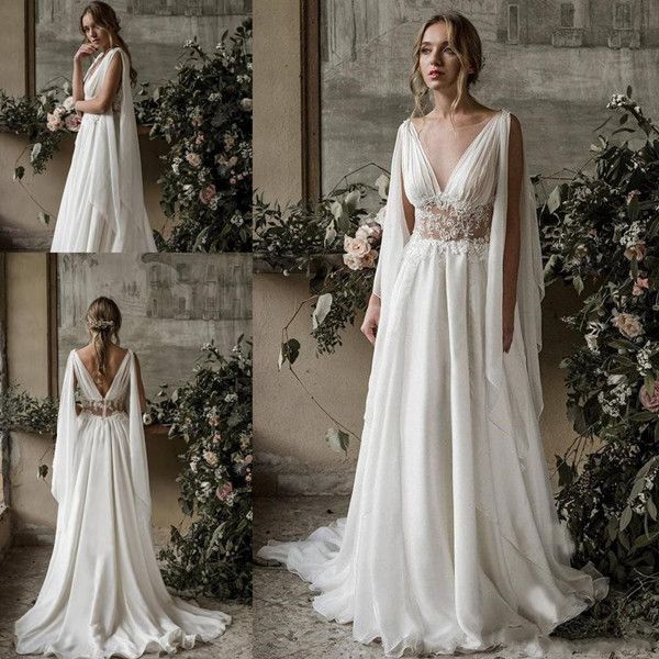 2020 boho beach wedding dresses a line v neck sleeveless sweep train bridal gowns with applique chiffon backless plus size wedding gowns, White
2020 boho beach wedding dresses a line v neck sleeveless sweep train bridal gowns with applique chiffon backless plus size wedding gowns, White