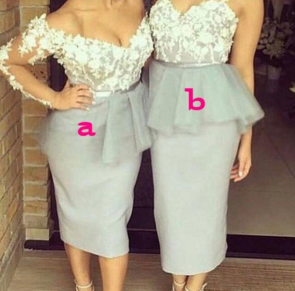 2018 Cheap Short Bridesmaid Dresses Long Sleeves Arabic Prom Dresses Mixed Style Tea Length Wedding Guest Party Dresses