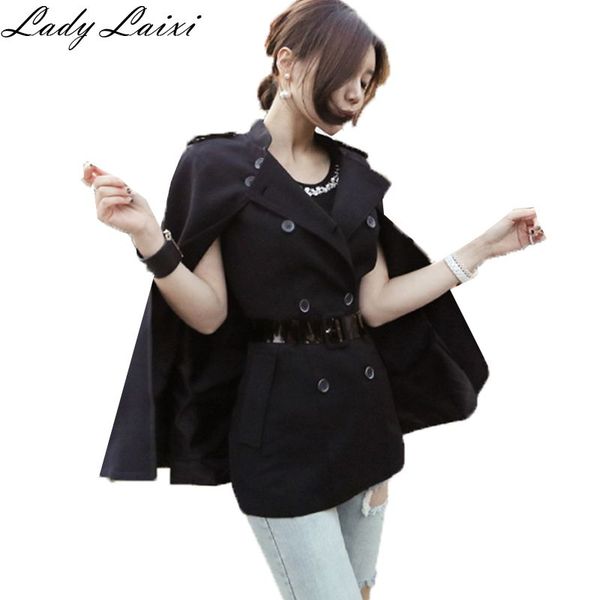 women autumn winter batwing double-breasted woolen coats casual loose overcoat v-neck long sleeve cloak coat capes jacket, Black
women autumn winter batwing double-breasted woolen coats casual loose overcoat v-neck long sleeve cloak coat capes jacket, Black