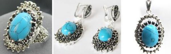 vintage blue turquoises 925 sterling silver marcasite ring (#7-10) pendant and earrings sets, Black
vintage blue turquoises 925 sterling silver marcasite ring (#7-10) pendant and earrings sets, Black