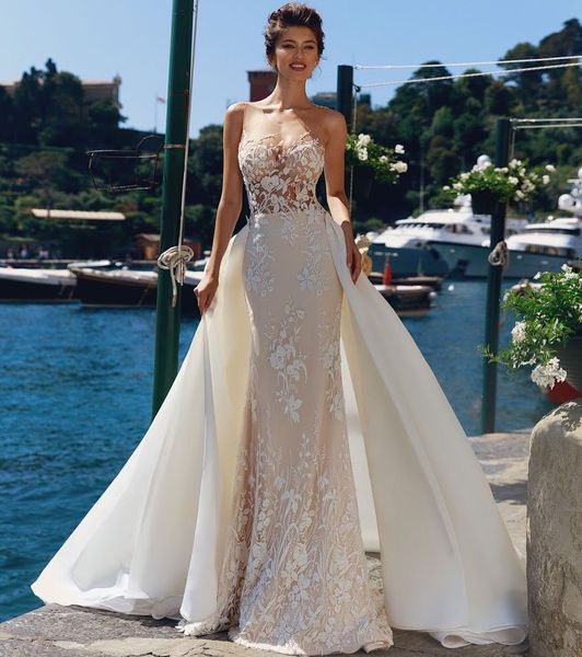 attractive lace mermaid wedding dresses beaded sheer jewel neck beach bridal gowns with detachable skirt plus size tulle vestido de novia, White
attractive lace mermaid wedding dresses beaded sheer jewel neck beach bridal gowns with detachable skirt plus size tulle vestido de novia, White
