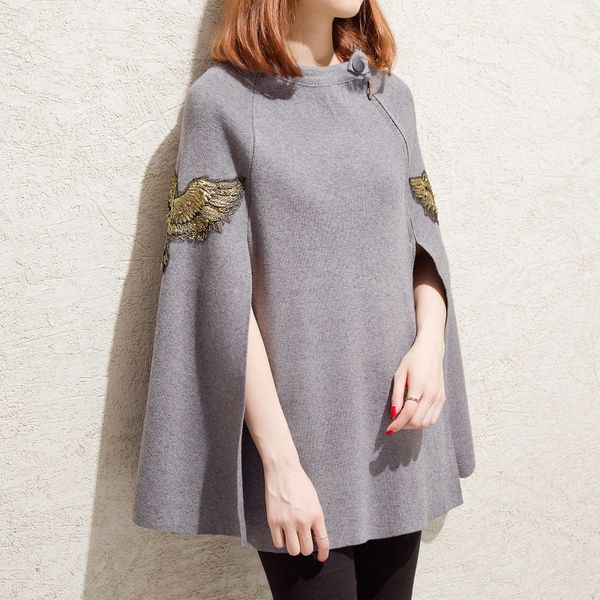 2018 new winter clothing embroidery shawl collar loose cloak sleeve head color sweater, White;black
2018 new winter clothing embroidery shawl collar loose cloak sleeve head color sweater, White;black