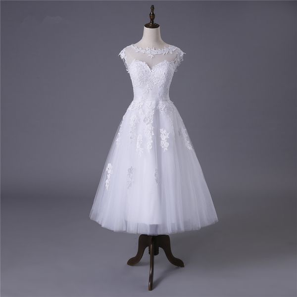 vintage tulle with appliques ball gown wedding dresses 2019 bateau neck knee length wedding gowns button back, White
vintage tulle with appliques ball gown wedding dresses 2019 bateau neck knee length wedding gowns button back, White