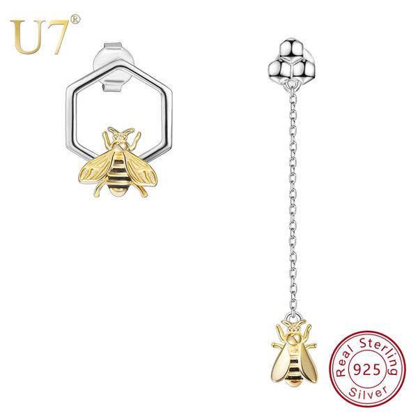 u7 authentic 100% 925 sterling silver cute asymmetric hexagon bees gold color long stud earrings for women jewelry wholesale, Golden;silver
u7 authentic 100% 925 sterling silver cute asymmetric hexagon bees gold color long stud earrings for women jewelry wholesale, Golden;silver
