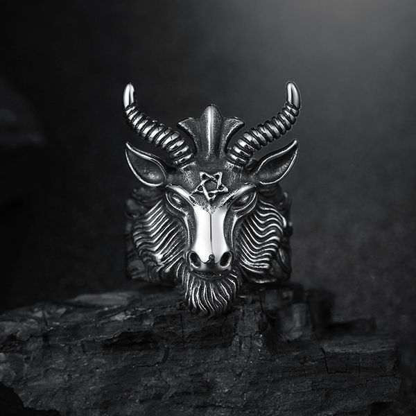fashion big sheep goat horn head ring satan worship baphomet aries zodiac wicca star for men unique biker punk animal jewelry, Silver
fashion big sheep goat horn head ring satan worship baphomet aries zodiac wicca star for men unique biker punk animal jewelry, Silver