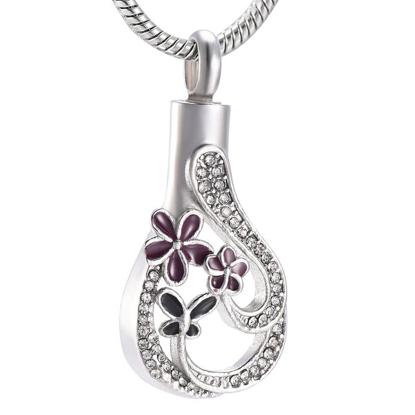 ijd9973 stainless steel cremation purple flower with butterlfy teardrop pendant for women keepsake urn hold ashes jewelry, Silver
ijd9973 stainless steel cremation purple flower with butterlfy teardrop pendant for women keepsake urn hold ashes jewelry, Silver