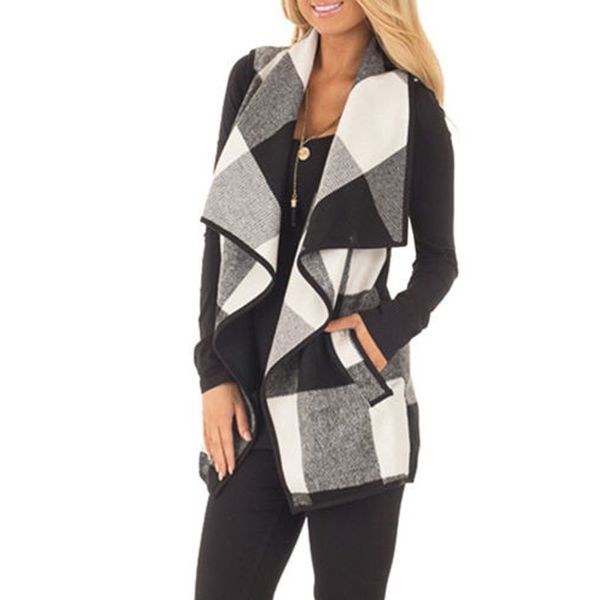 2018 women autumn open front wide lapel vintage plaid check pockets vest waistcoat casual loose outwear sleeveless coat jacket, Black;white
2018 women autumn open front wide lapel vintage plaid check pockets vest waistcoat casual loose outwear sleeveless coat jacket, Black;white
