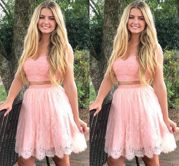 2019 two pieces prom dresses short v-neck short sleeve pink lace beaded pearls a-line homecoming dress party dress short graduation, Black
2019 two pieces prom dresses short v-neck short sleeve pink lace beaded pearls a-line homecoming dress party dress short graduation, Black