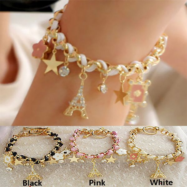 2018 women ladies girls jewelry multi element gold link chain leather rope crystal handwork korean eiffel tower bracelet gifts xl-561, Black
2018 women ladies girls jewelry multi element gold link chain leather rope crystal handwork korean eiffel tower bracelet gifts xl-561, Black