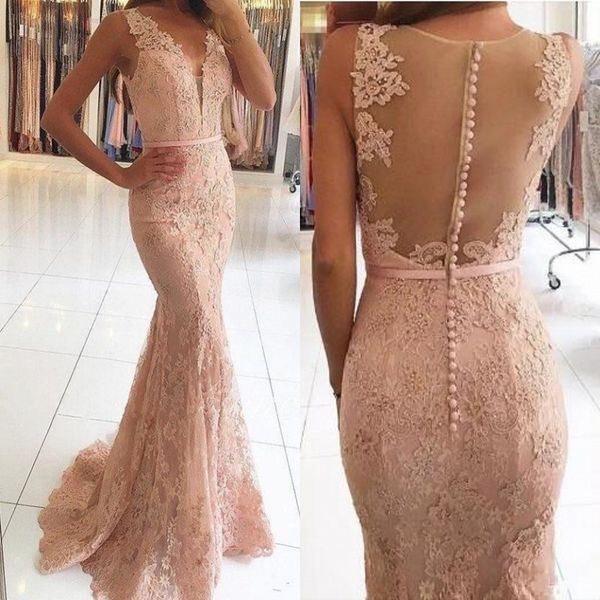 elegant lace prom dresses v neck appliques mermaid evening dress sheer back buttons formal party dress gowns vestidos, Black
elegant lace prom dresses v neck appliques mermaid evening dress sheer back buttons formal party dress gowns vestidos, Black