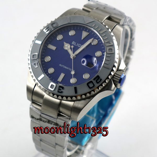 bliger 43mm blue sterile dial super luminous sapphire glass ceramic bezel automatic movement men's watch, Slivery;brown