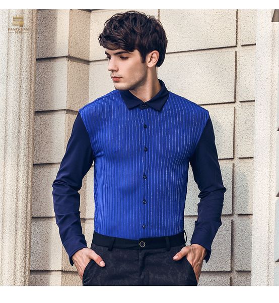 fanzhuan 2018 men's man male autumn new charm blue long-sleeved shirts personality striped shirt europe 812192, White;black
fanzhuan 2018 men's man male autumn new charm blue long-sleeved shirts personality striped shirt europe 812192, White;black