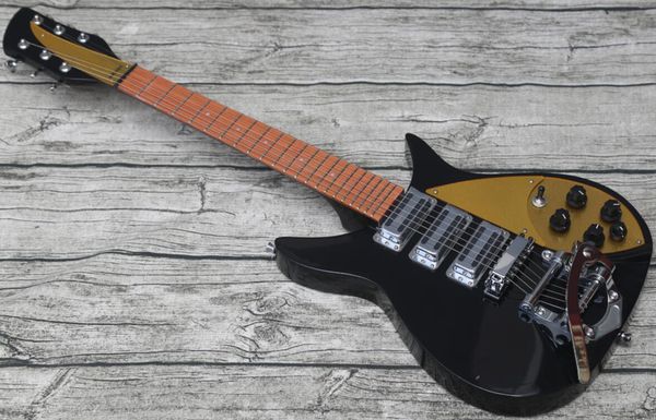Ric john lennon 325 hort cale length 527mm black electric guitar big tremolo brown paint fingerboard 3 toa ter pickup gold pickguard
Ric john lennon 325 hort cale length 527mm black electric guitar big tremolo brown paint fingerboard 3 toa ter pickup gold pickguard