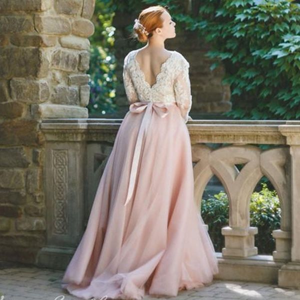 Plus Size Country Wedding Dresses Blush Pink Tulle with 3/4 Sleeve V-Neck Appliqued Sash Floor Length Tulle Bridal Gowns Cheap Backless
Plus Size Country Wedding Dresses Blush Pink Tulle with 3/4 Sleeve V-Neck Appliqued Sash Floor Length Tulle Bridal Gowns Cheap Backless