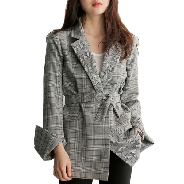 grey plaid tie waist blazers autumn 2017 women blazers jacket work to wear elegant ladies casual jackets coat fashion streerwear, White;black
grey plaid tie waist blazers autumn 2017 women blazers jacket work to wear elegant ladies casual jackets coat fashion streerwear, White;black