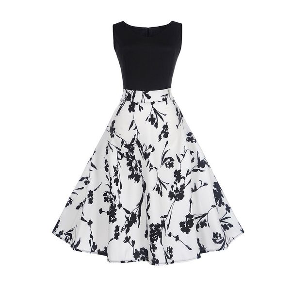 2018 women fashion summer dress sleeveless crew neck print a-line elegant vintage dresses a078, White;black
2018 women fashion summer dress sleeveless crew neck print a-line elegant vintage dresses a078, White;black