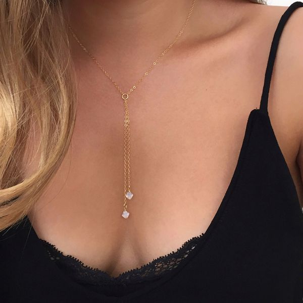 white pointed crystal necklace, double chain lariat necklace, bridesmaids gift, delicate necklace xl257, Silver
white pointed crystal necklace, double chain lariat necklace, bridesmaids gift, delicate necklace xl257, Silver