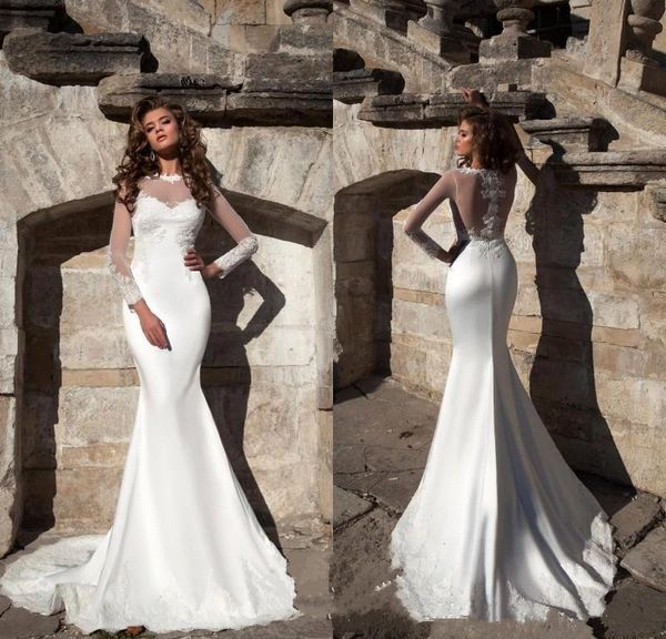 2019 Summer Sheer Jewel Appliqued Lace Mermaid Wedding Dresses Long Sleeve Beach Bridal Gowns for Wedding Custom Made Vestidos De Noivia, White
2019 Summer Sheer Jewel Appliqued Lace Mermaid Wedding Dresses Long Sleeve Beach Bridal Gowns for Wedding Custom Made Vestidos De Noivia, White