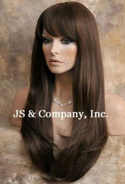 human hair blend wig long straight face frame light brown heat safe wil 6, Black;brown