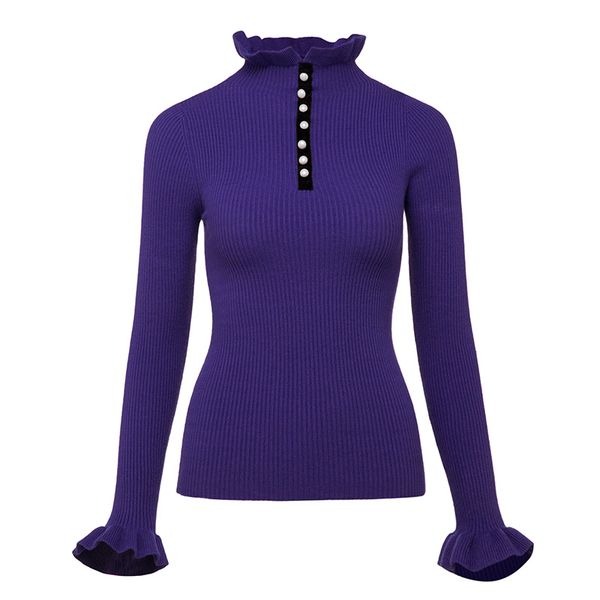 women purple sweater pullover slim turtleneck pearl button ruffle winter autumn high collar vintage elegant knitted sweater, White;black
women purple sweater pullover slim turtleneck pearl button ruffle winter autumn high collar vintage elegant knitted sweater, White;black