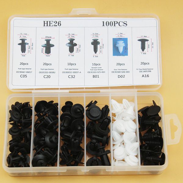 100PCS 6 Models Car Auto Plastic Door Fender Repair Rivets Screw Clips Fastener For Ford Toyota Mazda Honda All car model
100PCS 6 Models Car Auto Plastic Door Fender Repair Rivets Screw Clips Fastener For Ford Toyota Mazda Honda All car model