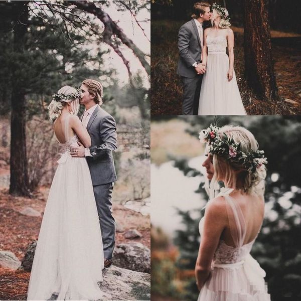 garden boho wedding dresses 2018 sheer jewel neck lace tulle ivory nude backless beach wedding gowns bohemian bridal dresses, White
garden boho wedding dresses 2018 sheer jewel neck lace tulle ivory nude backless beach wedding gowns bohemian bridal dresses, White