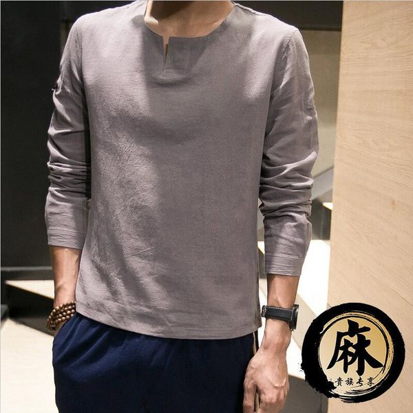 

new chinese style traditional long sleeve summer pure color mandarin collar men's casual thin linen cotton slim fit shirts male, White;black