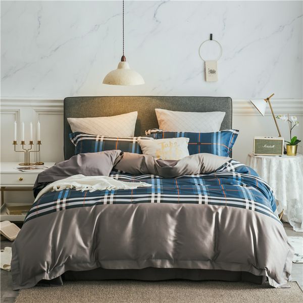 new product 4 pcs bedding set egyptian cotton bedclothes blue grey plaid bed linens duvet cover set bed sheet
new product 4 pcs bedding set egyptian cotton bedclothes blue grey plaid bed linens duvet cover set bed sheet