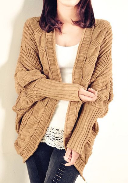 women's sweater irregular bat sleeve twist cardigan sweater, White;black 
women's sweater irregular bat sleeve twist cardigan sweater, White;black