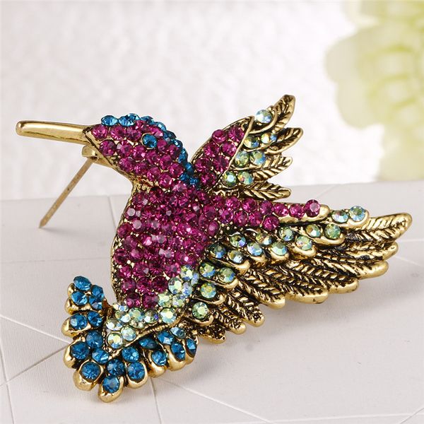 

vivid hummingbird brooch pin crystal rhinestone animal bird women garment scarf accessory vintage jewelry, Gray
