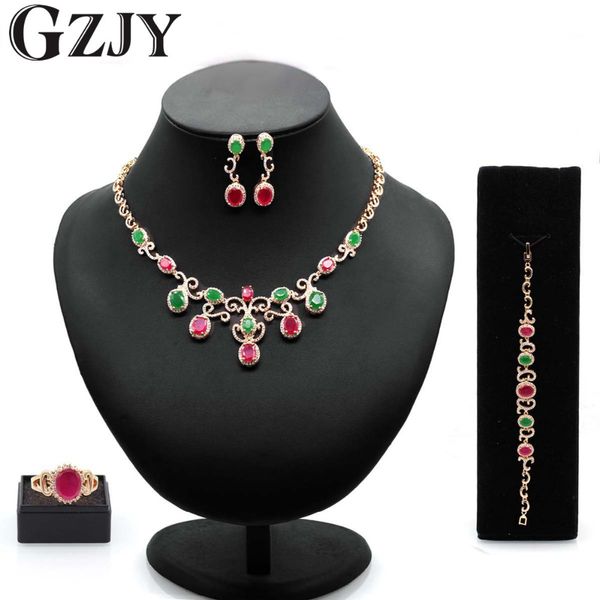 gzjy wedding bridal jewelry sets green&red zircon gold color necklace earring ring bracelet sets for women, Silver
gzjy wedding bridal jewelry sets green&red zircon gold color necklace earring ring bracelet sets for women, Silver