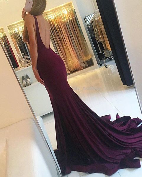2018 new maroon mermaid prom dresses scoop sleeveless elastic satin custom made long backless evening dresses sweep train, Black
2018 new maroon mermaid prom dresses scoop sleeveless elastic satin custom made long backless evening dresses sweep train, Black