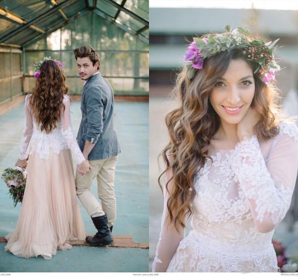 Pink Bohemian Wedding Dresses Sexy Sheer Neck Lace Long Sleeve Wedding Dresses Floor Length Pleat Country Wedding Dress Bridal Gowns
Pink Bohemian Wedding Dresses Sexy Sheer Neck Lace Long Sleeve Wedding Dresses Floor Length Pleat Country Wedding Dress Bridal Gowns