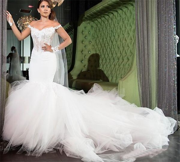 mermaid off shoulder sheer lace wedding dresses with long sleeve illusion bodices low back cathedral train bridal gowns, White
mermaid off shoulder sheer lace wedding dresses with long sleeve illusion bodices low back cathedral train bridal gowns, White