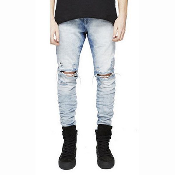 men's jean new luxury cotton clothing designer pants male destroyed slim denim straight biker skinny jeans ripped, Blue
men's jean new luxury cotton clothing designer pants male destroyed slim denim straight biker skinny jeans ripped, Blue