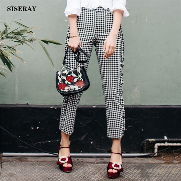 autumn england black white checkerboard pants woman cotton capri frill casual pants female side zipper up checkered trousers
autumn england black white checkerboard pants woman cotton capri frill casual pants female side zipper up checkered trousers