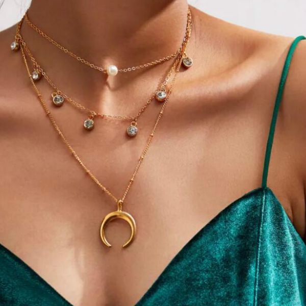 fashion rhinestone moon pendant multi-layer bead clavicle necklace women's golden imitation pearl jewelry wholesale, Silver
fashion rhinestone moon pendant multi-layer bead clavicle necklace women's golden imitation pearl jewelry wholesale, Silver