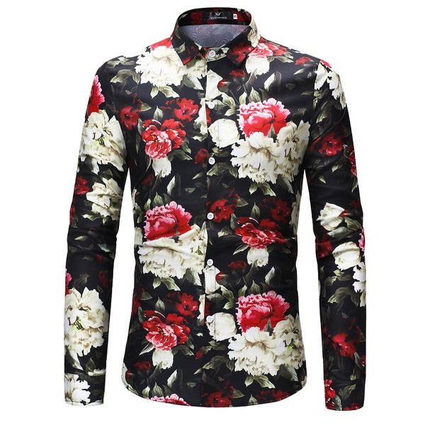 2018 shirt men spring new flower floral print slim fit shirt cotton turn-down collar single breasted design z30, White;black
2018 shirt men spring new flower floral print slim fit shirt cotton turn-down collar single breasted design z30, White;black