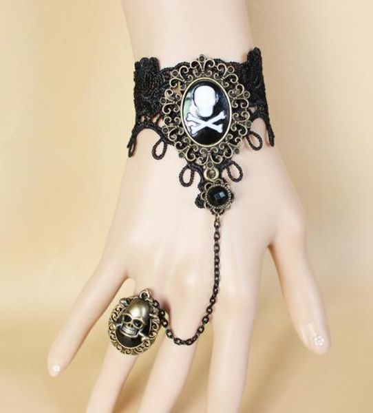 new vintage gothic black lace pirate skull hand ornaments with ring integrated chain fashion classic elegant, Golden;silver
new vintage gothic black lace pirate skull hand ornaments with ring integrated chain fashion classic elegant, Golden;silver