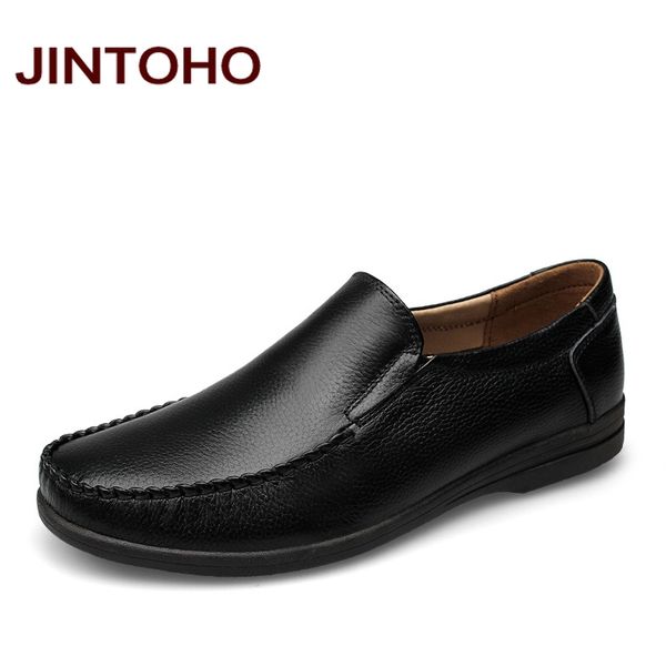 jintoho large size 46 male shoes genuine leather slip on men dress shoes italian designer glitter men leather moccassins, Black