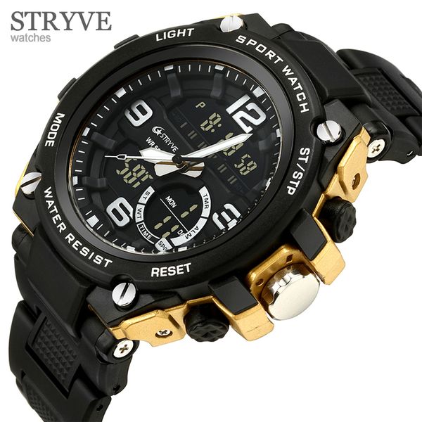 stryve new men sports watch army analog digital led electronic quartz waterproof dual display men's wristwatches, Slivery;brown
stryve new men sports watch army analog digital led electronic quartz waterproof dual display men's wristwatches, Slivery;brown