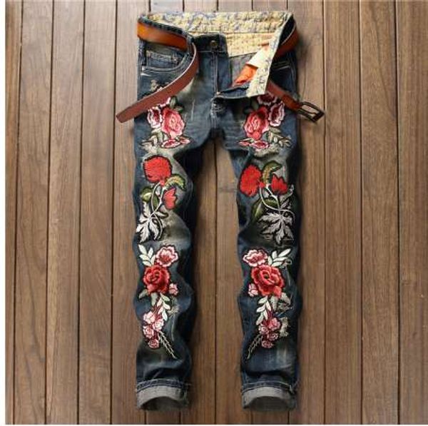 new men jeans famous italian rose embroidered jeans slim fit mens printed jeans biker denim pants, Blue
new men jeans famous italian rose embroidered jeans slim fit mens printed jeans biker denim pants, Blue